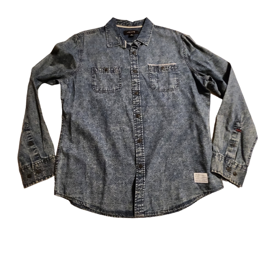 Adam Levine Men's Blue Pattern Long-Sleeve Button Down Shirt Size Medium F39